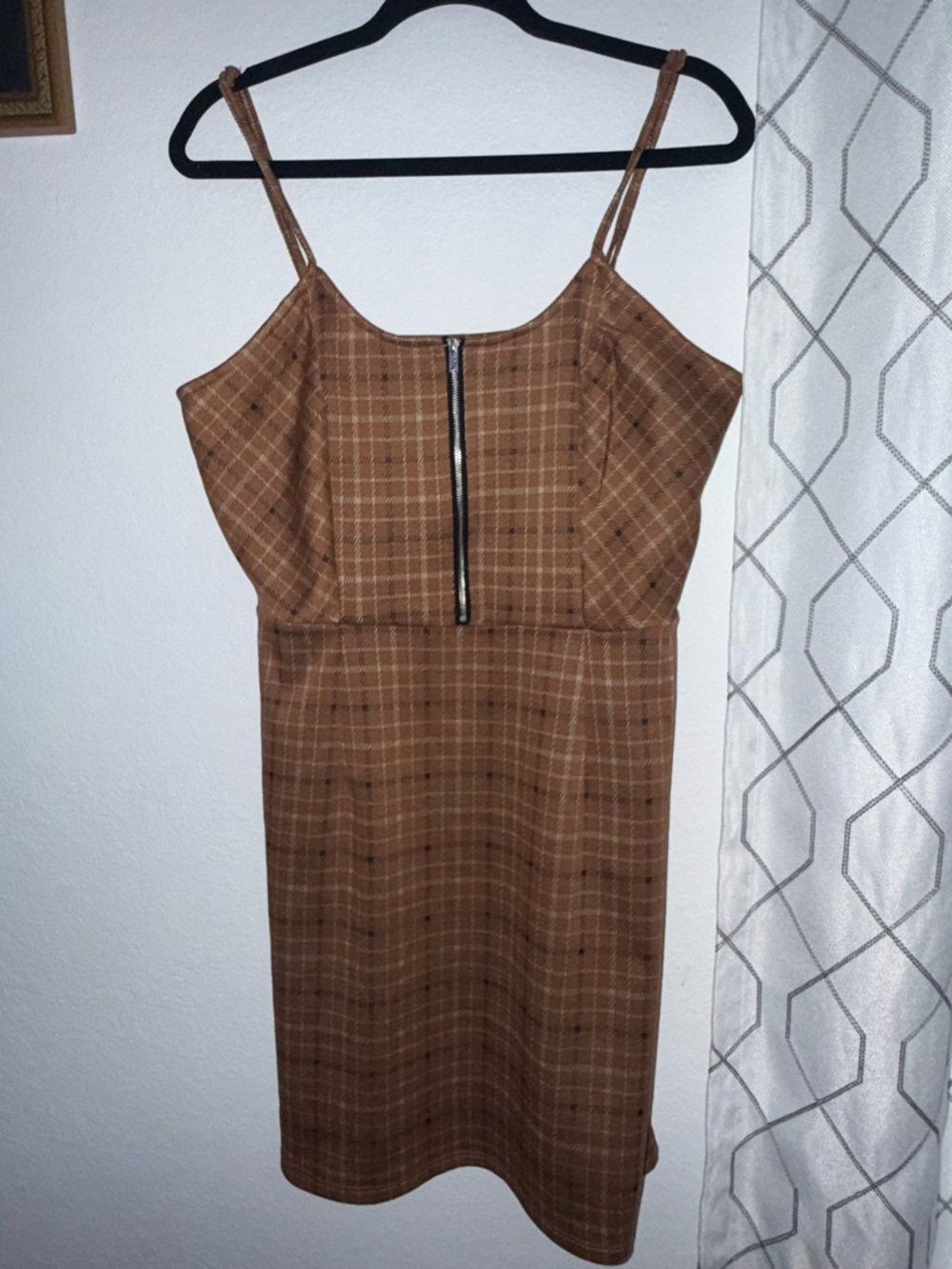 No Boundaries Brown Plaid Mini Dress with Front Zip